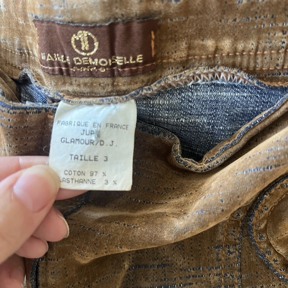 Maille Demoiselle Paris Tan Blue Y2K‎  90s Stretch Velvet Beyoncé Mini Skirt 3 - Picture 6 of 6